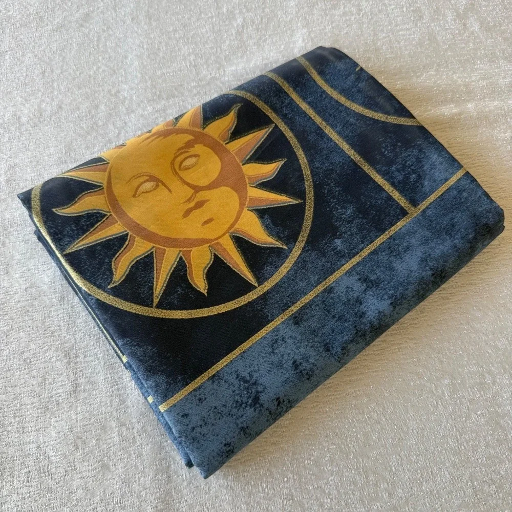Vintage Celestial Fabric Shower Curtain Sun Moon Stars Blue Bathroom Decor